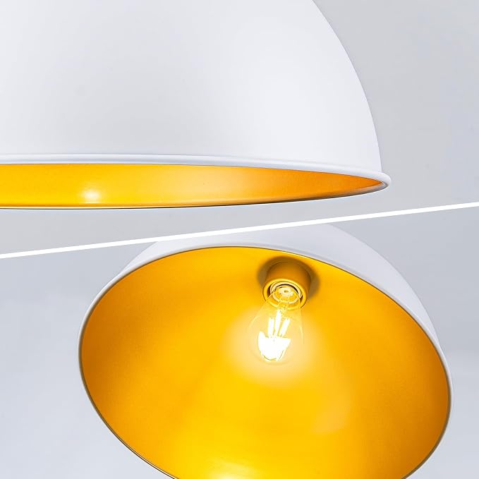 Lingkai Farmhouse Pendant Light Fixtures, 15.7" White and Gold Dome Pendant Lighting Kitchen Island, Adjustable Height Vintage Hanging Ceiling Lights for Kitchen Island Dining Room Foyer Restaurant