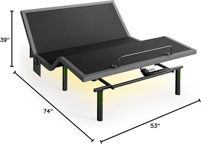 Marsail Full Adjustable Bed Base Frame, 4 Ports USB A&C Adjustable Bed Base with Under-Bed Nightlight, 3 Minutes Fast Assembly, Wireless Remote Control Adjustable Bed with 4 Height Options