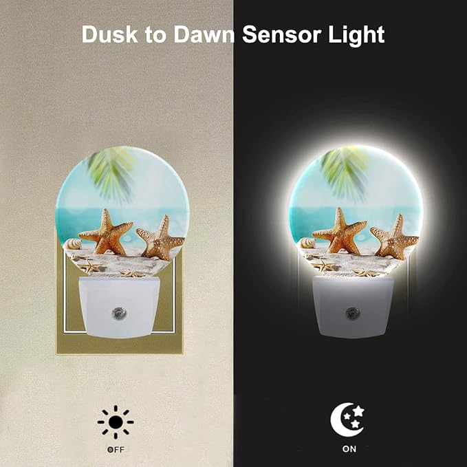 EKOBLA Starfish Night Light, Summer Ocean Coastal Nautical Theme Night Lights Plug Into Wall with Dusk to Dawn Sensor for Kids and Adults Home Decor