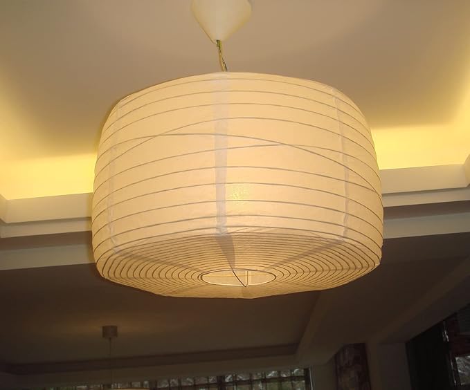 White Paper Lantern Lights, Paper Lamp Shade, Hanging Paper Drum Lampshade (White-18inch uneven-2)