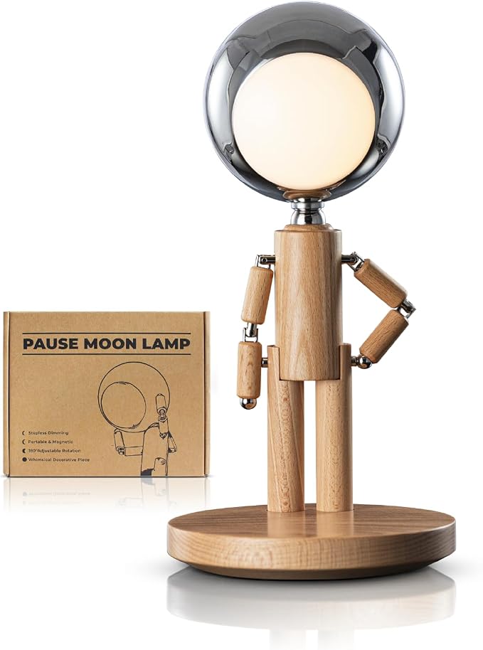 Rechargeable Cordless Desk Lamp, Touch Nightstand lamp, Dimmable | Beech Wood, 3 Color Temperatures, Stepless Dimming, Creative Table Lamp, Office Lamps, Bedroom Decor, Unique Gift