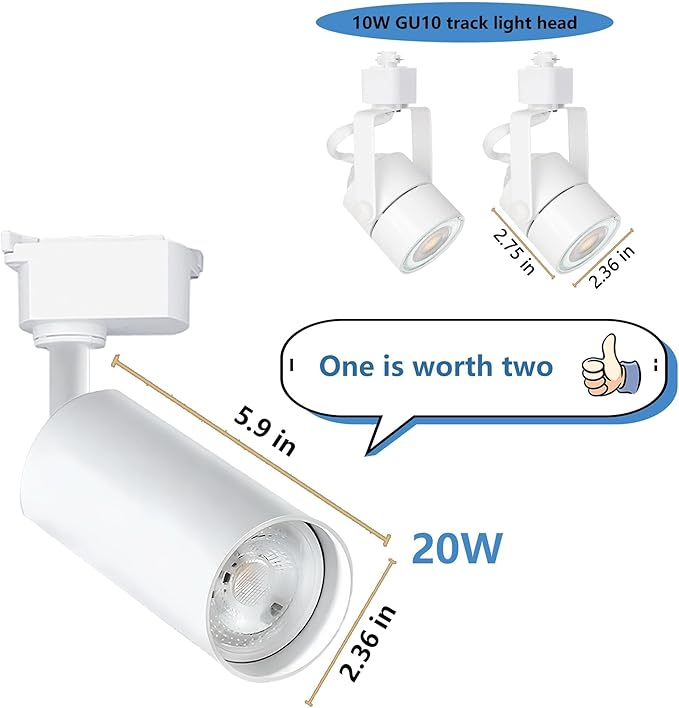 Ultra-Bright H Type Track Lighting White Heads (No Track Rails), 12PCS 6000K Cool White 20W 2400lm for Accent Lighting, Dimmable LED Track Lighting Ceiling Spotlight Fixture