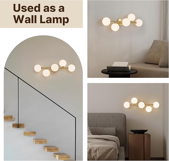 27" Mid Century Modern Globe Brushed Gold LED Bathroom Vanity Light | Mid Century Modern Design, Brushed Gold Finish, Soft Milk White Glass Globes, Integrated Energy-Efficient LED, Over Mirror
