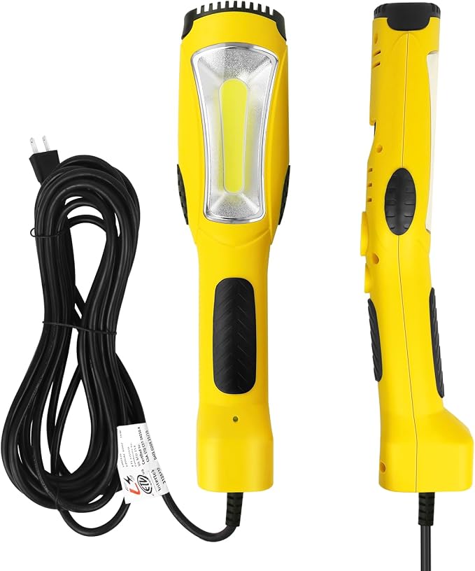 LED Work Light (25FT), 1600LM COB LED Trouble Light with Cord 16 Gauge SJTW, Swivel Hook, Strong Magnet, ETL Listed, Suitable for Mechanic, Garage, Workshop, Car Repair (Yellow)