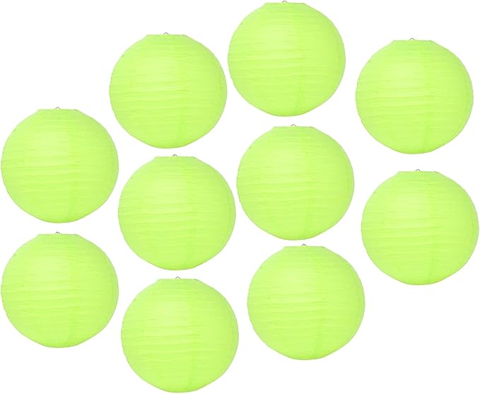 Mudra Crafts Lime Green Paper Lanterns Wedding Party Decorations - 12 in 10 Round Hanging Ceiling Lanterns, 10 Pack, Decorative Lamp Shades