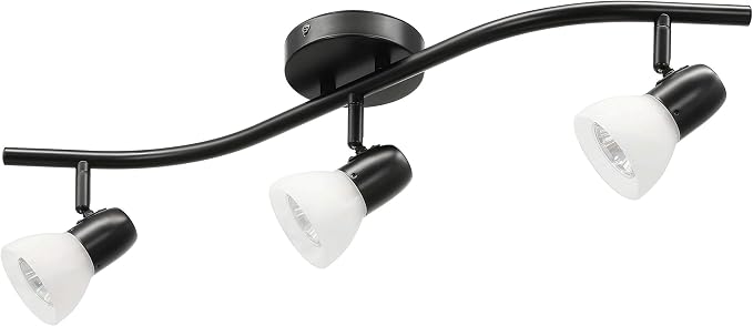 XiNBEi Lighting 3 Light Modern Black Curved Track Ceiling Light for Kitchen | S-Shaped Track Lights with Frosted Glass, Kitchen Lighting Fixtures Ceiling or Wall Mount, Bathroom Bar Lights