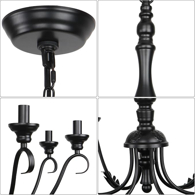 6-Light Black Chandelier, 23.62'' Farmhouse Rustic Chandeliers for Dining Room, Modern Industrial Metal Hanging Light Fixture, Vintage Chandelier for Foyer Entryway Hallway Kitchen