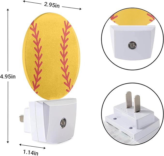 EKOBLA Softball Plug-in Nightlights American Ball Game Sports Design Night Light Plug in Auto Sensor LED Lamp Dusk to Dawn Nightlights for Men Women Boys Girls Teens