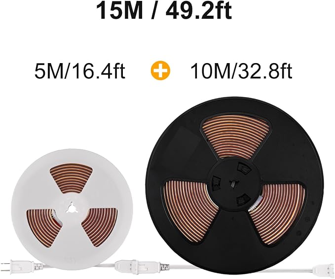 ETL COB LED Rope Light IP65 AC 120V 49.2FT 1200lm Ultra Bright 3000K White | IP65 Waterproof ETL Light Strip No Driver Tape Lighting for Home Commercial LED Strip Light 3000K Warm White (16.4FT+32.8FT)