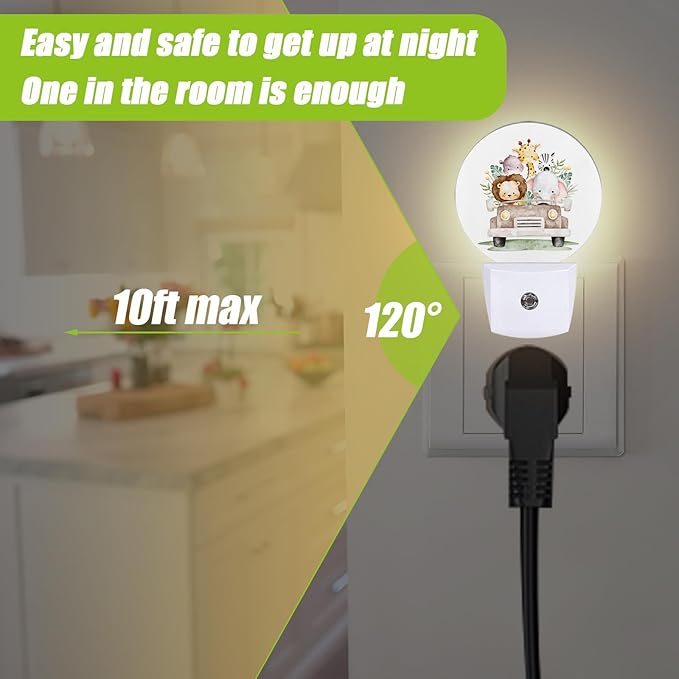 Safari Animals Night Light,Cute Lion Elephant and Giraffe Night Lights Plug into Wall for Kitchens Toilets Bedroom Decorative Half Round Nightlight Led Lamp 0.5W Sleep Friendly