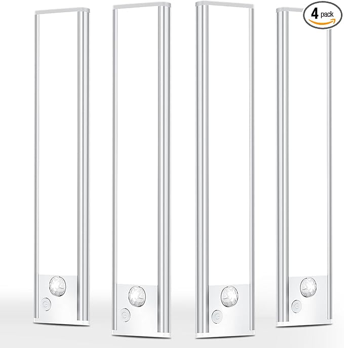 Under Cabinet Motion Sensor Lighting: 8 Inch Dimmable Rechargeable Lights Indoor - Battery Operated Lights - Undercabinet Closet Light Magnetic Led Light for Kitchen Home Bathroom Counter 4 Pack