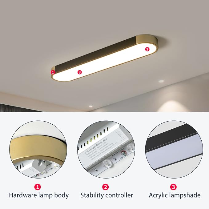 Tioolo Modern Ceiling Light, Dimmable LED Ceiling Light with Remote, 27.5in | Linear Flush Mount Ceiling Light, Black Gold Ceiling Light Fixture, 3000K-6500K, Memory, 36W for Kitchen, Hallway, Closet