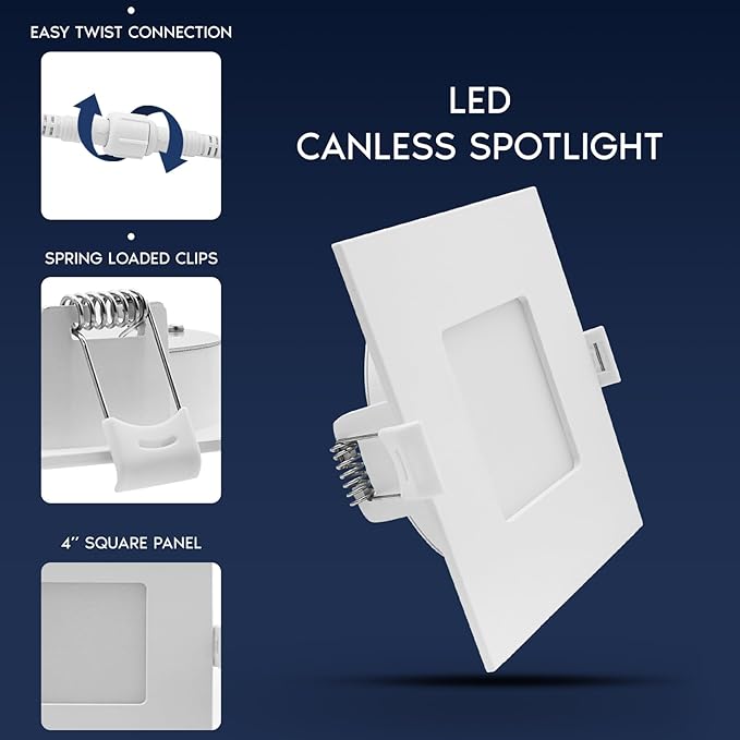 LUXRITE 4 Inch LED Recessed Light, ECO Backlit Mini Panel Spotlight, 5CCT 2700K-5000K, 1000 Lumens, High Output, 11 Watts, Dimmable, IC Rated, Wet Rated, ETL Listed, Energy Star, Square (12 Pack)