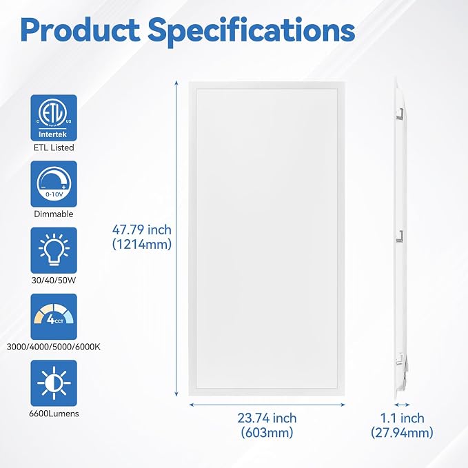 CycevSun 2x4 LED Flat Panel Light - Drop Ceiling, 40/50/60W, 6600LM 18-Pack | 4CCT 3000K 4000K 5000K 6000K Switchable, 0-10V Dimmable, 100-277V, ETL, 5-Year Service, Office, Warehouse, Garage, Commercial