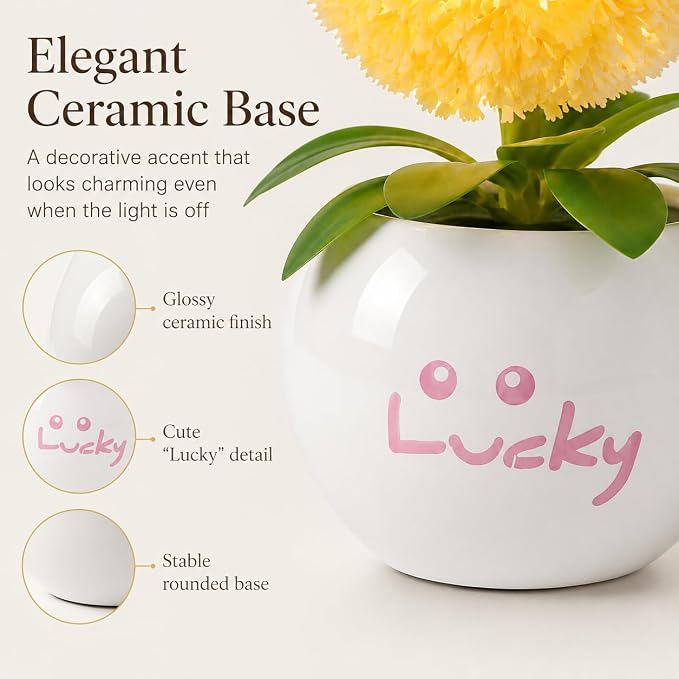 Dandelion LED Night Light,Rechargable Flower Bonsai Desk Lamp with Ceramic Base,Stepless Dimmable & Touch Control Accent Light,Aesthetic Room Decor for Bedroom,Dorm,Gifts for Girls Women (Orange)