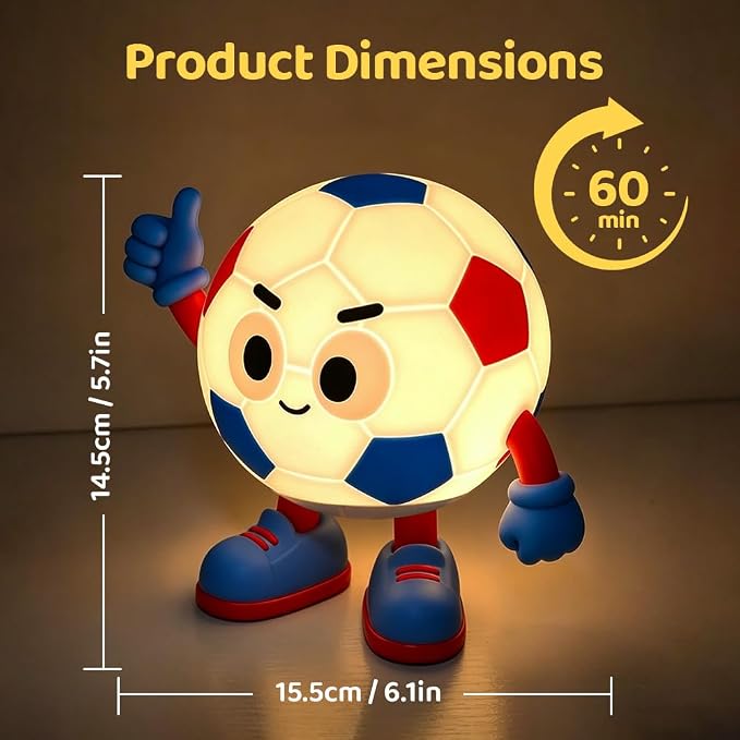 S NMT Silicone Soccer Night Light, RGB Color Changing Rechargeable Nightlight, Timing 2 Level Brightness Sleeping Table Decoration Bedside Lamp with Touch Control