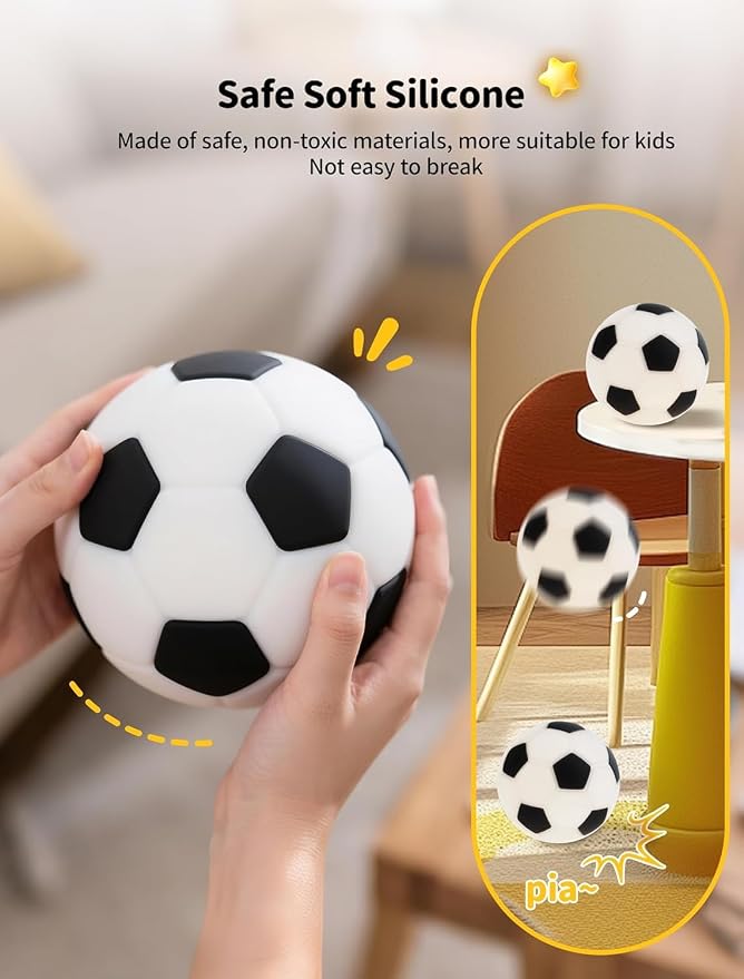 Soccer Night Light for Kids, Rechargeable Touch Lamp, Silicone Soccer Ball Lamps, Cute Glowing Football Night light, Portable Nursery Night Lights, Gifts for Boys Gilrs Soccer Lover, Room Decor