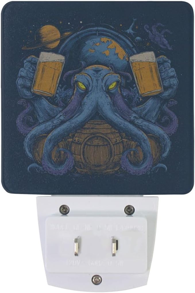 Blue Octopus Holding Beer Night Light Dusk to Dawn Sensor LED Night Dimmable Nightlight Lights Plug into Wall for Living Room