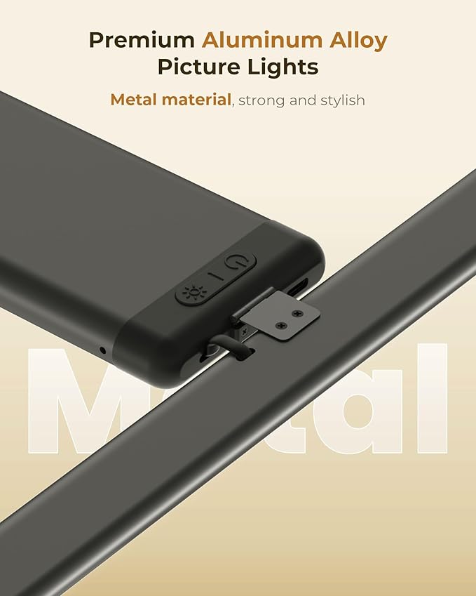 2 Pack Picture Light for Wall Rechargeable Art Light with Remote, 3 Colors & 5 Brightness Levels, 12000mAh Battery Operated Lights for Pictures,Painting,Gallery, Bedroom, Hallway, Frame, Living Room