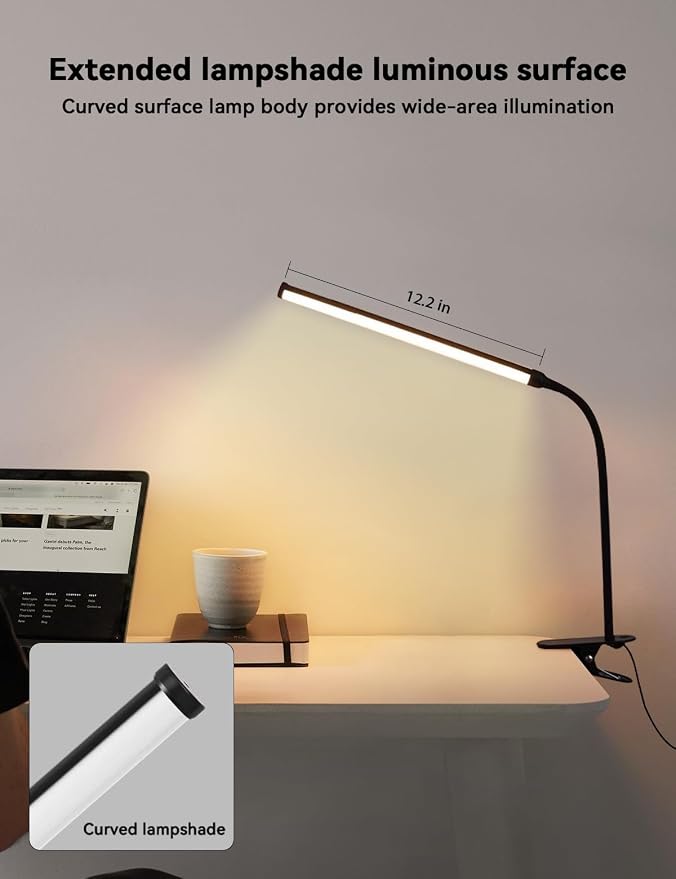 2 Pack LED Desk Lamp with Clamp,Eye-Friendly Clip on Lights for Home Office Study Reading,3 Modes 10 Brightness,Long Flexible Goose-Neck,Swing Arm Architect Task Table Lamps USB Usage