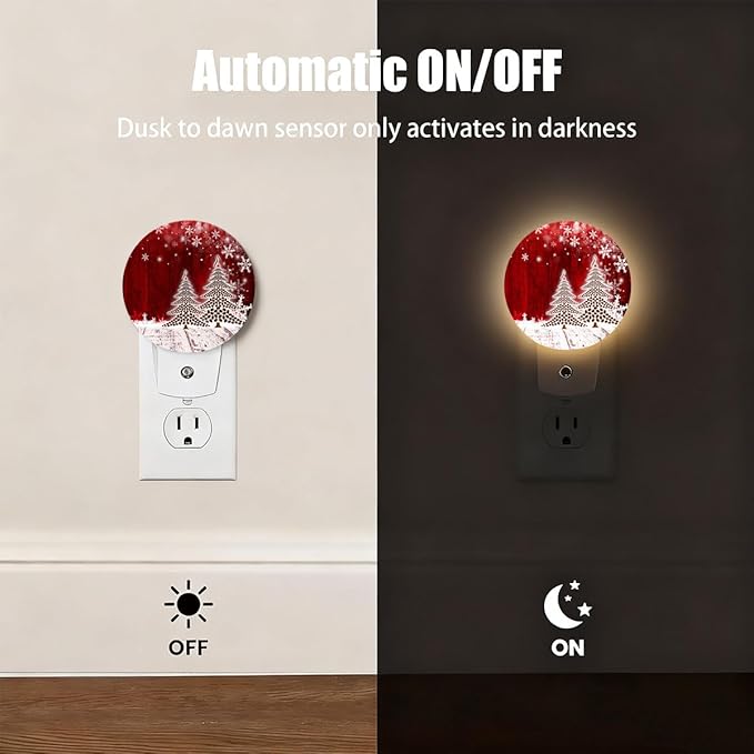 Plug-in Red Christmas Night Light Coffee Bean Trees Snowflake Nightlight with Dusk to Dawn Sensor, Auto On/Off 0.5W Energy-Saving LED Lighting for Men Women Boys Girls Gift