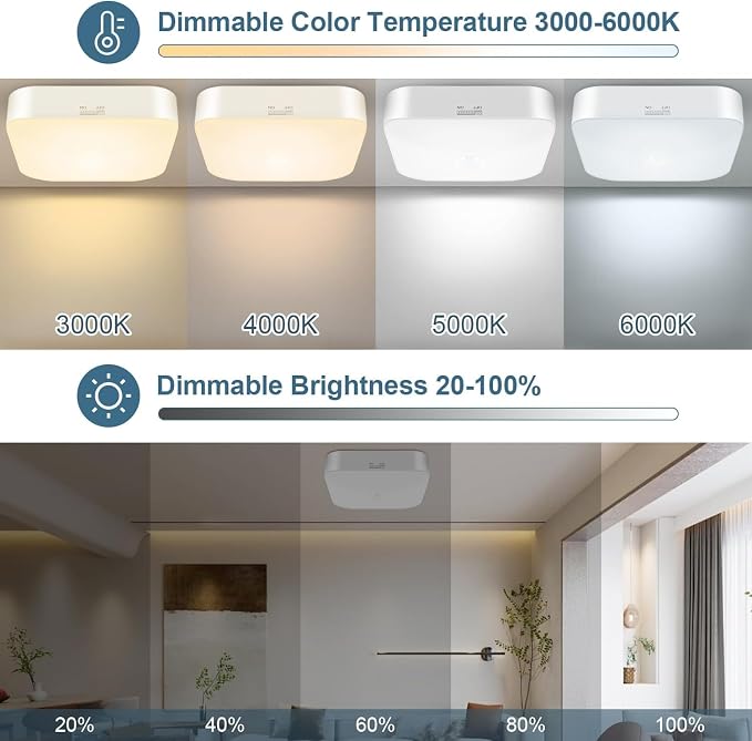 Rechargeable Motion Sensor Ceiling Light with Remote, 3000K-6000K 3 Pack | Wireless, Battery Operated, Motion Activated, Indoor Use for Closet, Shower, Hallway, Garage, Pantry, Stair and Bathroom