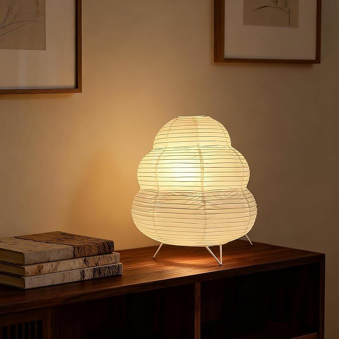 Cute Paper Lamp, Ambient Lighting Lamp, Cozy Accent Side Table Lamp, Small Warm Glow Light for Bedroom Living Room Desk (White, 10.24"x9.06"x9.06")