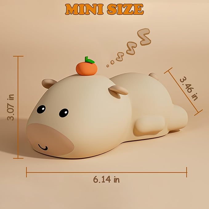 Night Light for Kids, Cute Capybara Silicone Night Light, 3 Brightness Levels Dimmable Lamp, Bedside Nursery Lamp with Timer, Squishy Rechargeable Animal Nightlight for Boys Girls Room Decor (Orange)