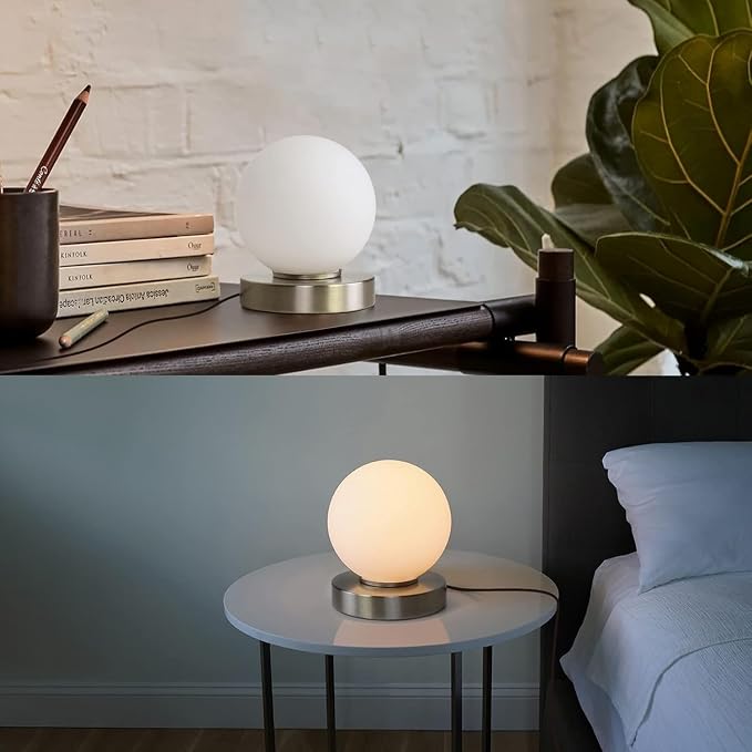 Modern Small Table Lamps,Opal Glass Bedside Table Lamp Silver | 3 Colors Dimmable Gold Desk Lamp,for Bedroom Living Room Nightstand,Simple Design