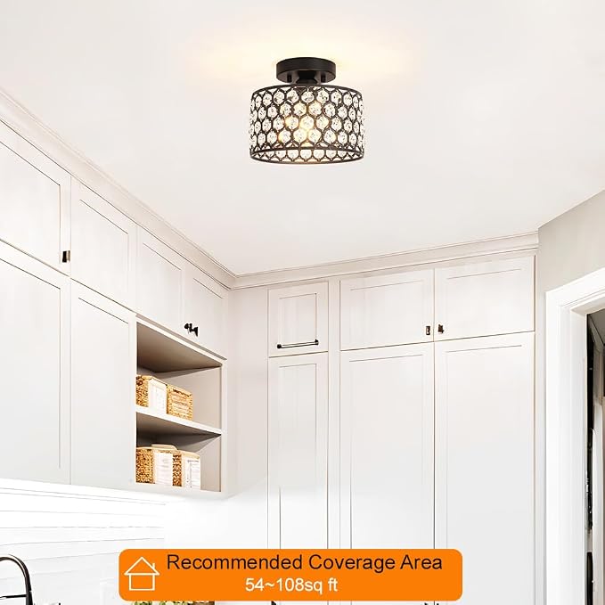 Lxybcce Black Crystal Ceiling Light Fixture - Modern Semi Flush Mount Ceiling Chandelier Lighting for Hallway, Kitchen & Foyer | Dazzling Prism Chandelier with Easy Installation,1 Light, 9 in