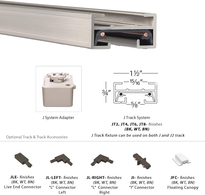 WAC Lighting J Track 6FT Single Circuit Field Cuttable 120V Track for J Style 2-Wire Track Fixtures with 2 Endcaps in Black