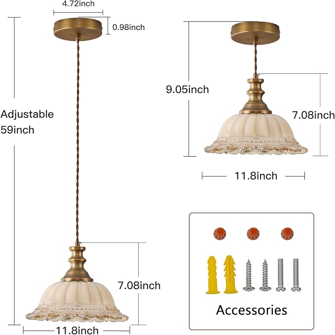 HDDFL Glass Pendant Lights Modern Pendant Lighting Fixtures 11.8 in Hanging Lamp for Kitchen Island Bedroom Dining Room Coffee Shop Hallway Brown and Brass