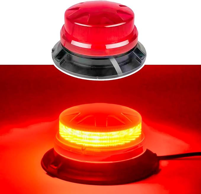 Red Led Emergency Strobe Beacon Lights for Car Vehicles 12V 24V 24-LEDs | Magnetic Mount, 8 Flash Model, Warning Safety Flashing, Rooftop Signal Lamp for Forklife Construction Truck Tractor Golf SUV