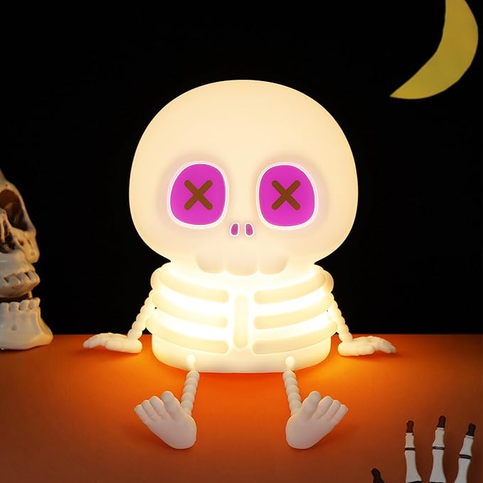 Skull Night Light, Silicone Touch Control Lamp. USB Rechargeable with Timer & Brightness Adjustment, Creates Customizable Glow for Gaming Room, Bedside, or Halloween Decor