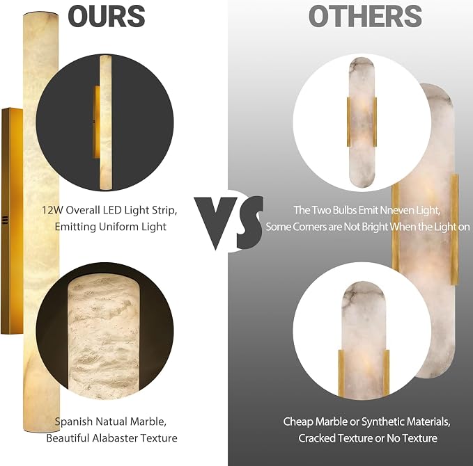 Brass Alabaster Wall Sconces, Spanish Natural Marble Wall Sconce, 36" Long Stone Wall Sconce Dimmable, Gold Alabaster Sconces Wall Lighting Indoor, Marble Wall Light for Bathroom, Living Room, 1PC