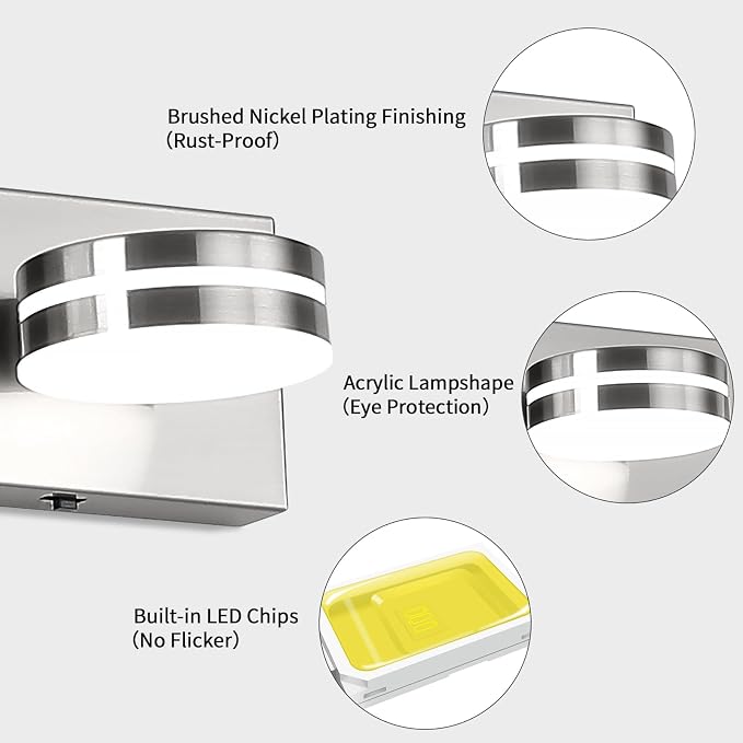 3 Light Bathroom Light Fixtures 23.62in Brushed Nickel Vanity Light | Modern Vanity Light Over Mirror with 5CCT Dimmable 360°Rotate for Makeup Vanity Table Bathroom Mirror Bedroom Living Room