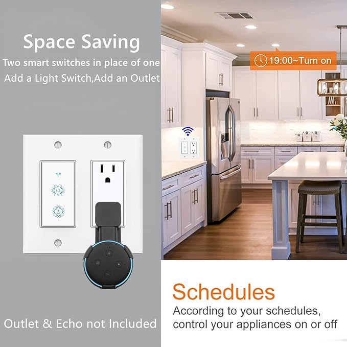 Nexete Smart Wi-Fi Double Light Switch, 2 in1 Single Pole Switch Compatible with Alexa Google Home,Voice Control, Timing Function,Neutral Wire Required(Double)