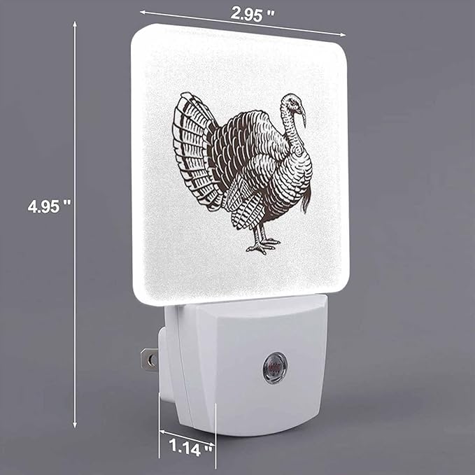 LED Night Light Plug into Wall with Dusk to Dawn Light Sensor White Energy Efficient Woodcut Style Turkey Nightlight for Bedroom Bathroom Hallway Living Room Kitchen