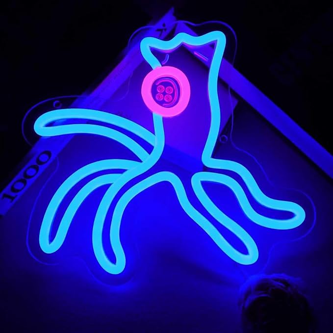 Coralline Octopus Neon Sign with One Button Eye LED Light Sign for Wall Decor, USB Powered Blue Ocean Animal Light for Bedroom Bar Aquarium Game Room, Kids Birthday Gift