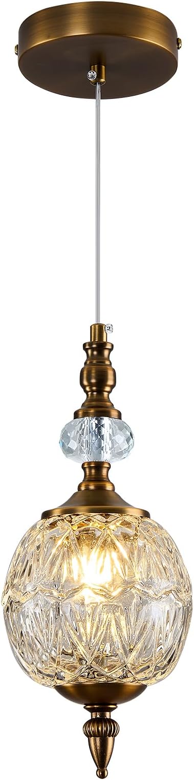 Piepooye 4.72" Vintage Mini Gold Glass Pendant Light for Kitchen Island | Antique Brushed Brass Chandelier Adjustable Hanging Ceiling Light Fixture Farmhouse Dining Room Bedroom Foyer Entryway