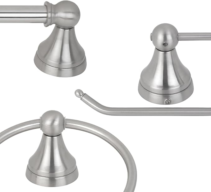 Globe Electric 50700 3-Light Vanity All-in-One Bathroom Set, 5 Piece Brushed Steel Finish, 70, Bulb Not Included