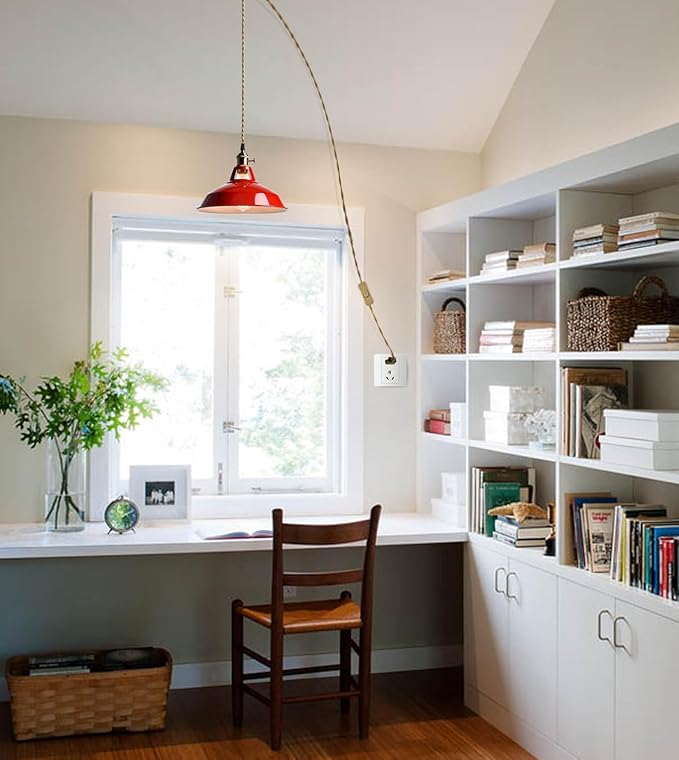 YUBOLE Plug-in Pendant Light Vintage Red Barn Shade-10.06" W with Switch | Flexible Hanging Light, Adjutable 216.5"L Cord with On-Off Switch Swag Lamp for Kitchen Bar Dining Foyer Cafe Bedroom