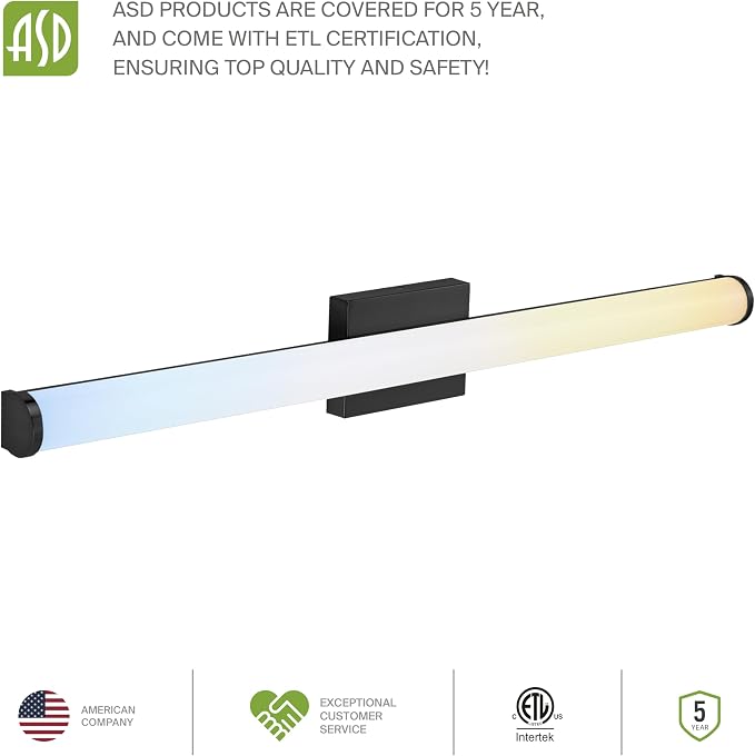 ASD 36" LED Linear Vanity Light Fixture, Modern Bathroom Sconce — 3 Color 3000K-5000K, Dimmable, 30W 2100LM, Energy Star & ETL Listed — Over Mirror Makeup Bar for Bedroom, Cabinets — Black, 4 Pack