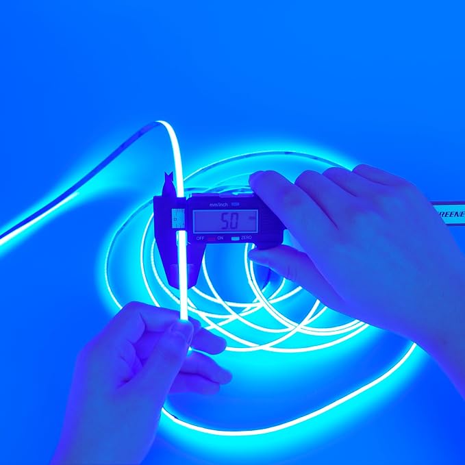 TOPAI 12V Thin 5mm Dotless Blue COB LED Strip 16.4ft Under Cabinet Light | Narrow Tape Lights, 400 LEDs/M, No Dark Spots, Flexible Cuttable, Self Adhesive Easy Install