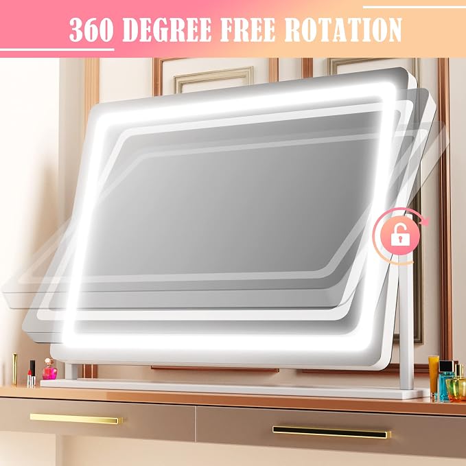 Gvnkvn Lighted Makeup Mirror, 17.3"x13" Hollywood Vanity Mirror with Led Lights, Three Color Lighting Modes, and 5X Magnification Mirror, Smart Touch Control, 360°Rotation(Round Corner)