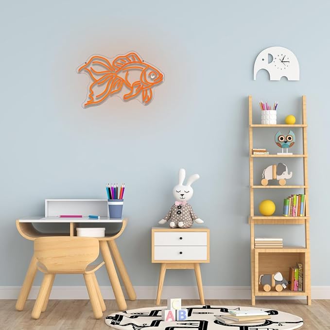 Goldfish Neon Sign for Wall Decor Fish Neon Light Sign Ocean Neon Light Dimmable LED Neon Sign USB Light Up Sign for Bedroom Restaurant Fishing Shop Store Club Room Man Cave