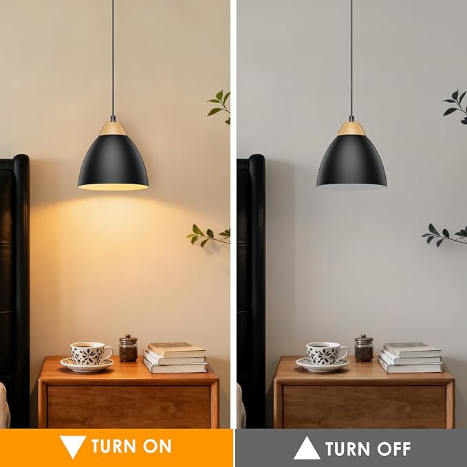 Black Pendant Lights for Kitchen Island, 5.9" Cone Metal Shade Adjustable Height Small Hanging Lamps for Dining Room Light Fixtures Over Table Modern Ceiling Fixture