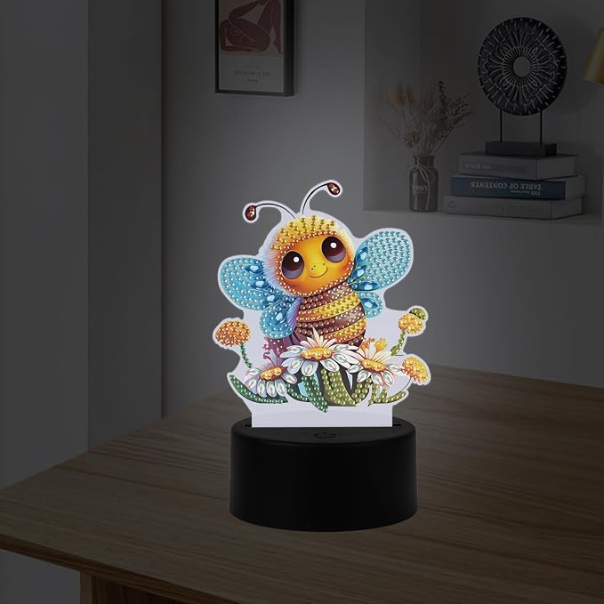 JISHSHAY Diamond Painting Night Light Diamond Art Table Lamps Gem Art LED Lights Gem Painting Desk Lamp Mosaic Kits for Adults DIY Kits for Adults with Special Shaped Crystal Bee