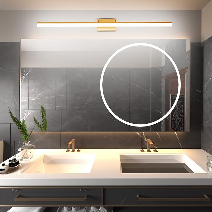 Aipsun Copper Bathroom Vanity Light 48inch Adjustable Modern LED Vanity Light for Bathroom Gold Lights Fixtures 5500K
