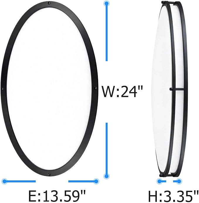 24 Inch Oval Black Ceiling Light Fixture for Living Room - 24” Black Flush Mount LED Ceiling Lights 3000K/4000K/5000K LED Kitchen Bathroom Light Oval Bedroom Lamp, 32W, 2100LM, Steel and Polystyrene